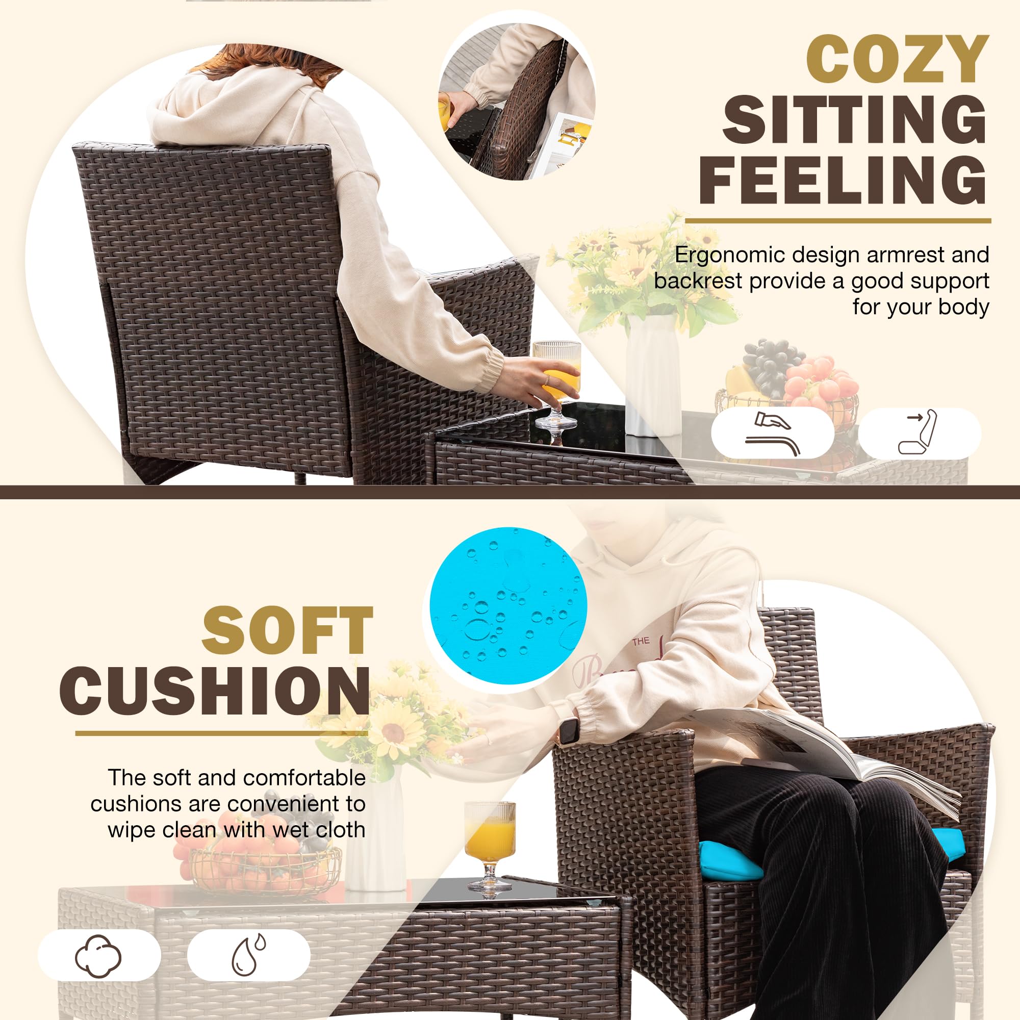 Homall 4 Pieces Outdoor Patio Furniture Sets Rattan Chair Wicker Set
