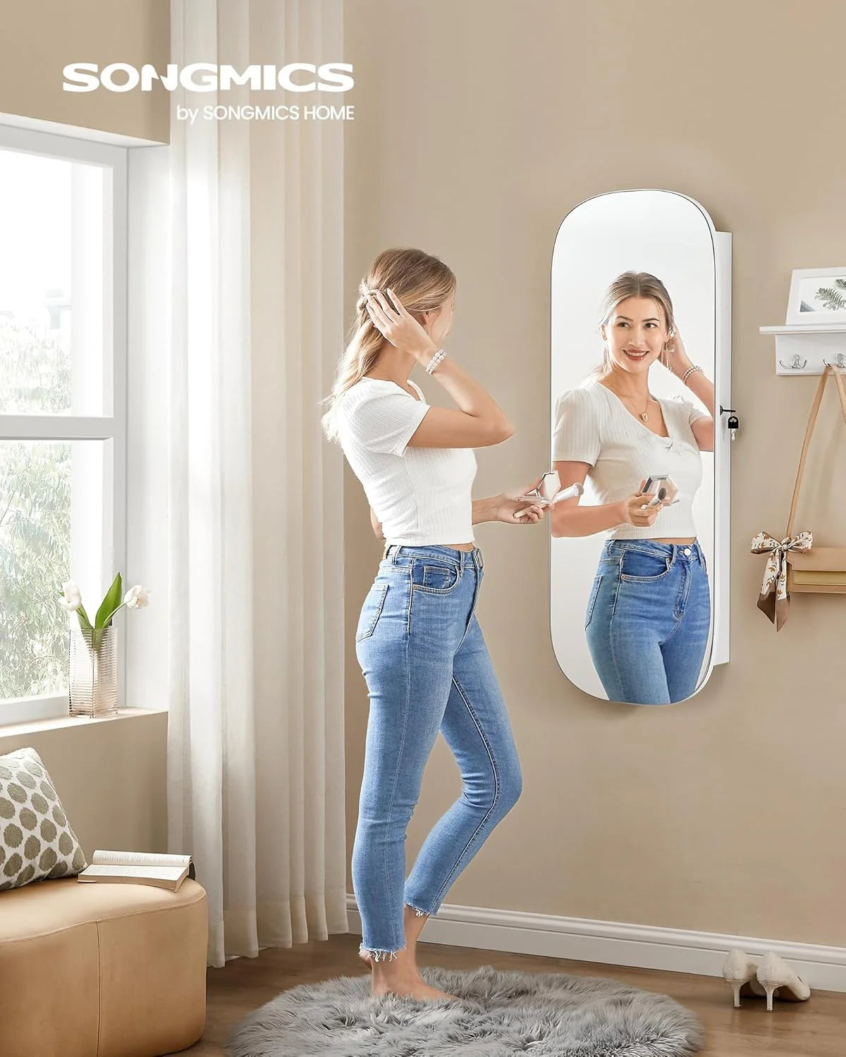 SONGMICS Jewelry Organizer, LED Jewelry Cabinet Wall/Door Mounted