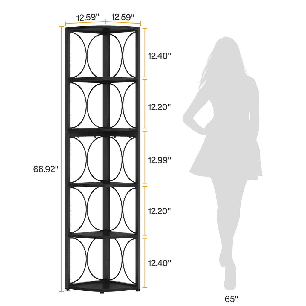 67 Tall Corner Shelf, Corner Bookshelf Bookcase Standing Shelving Unit
