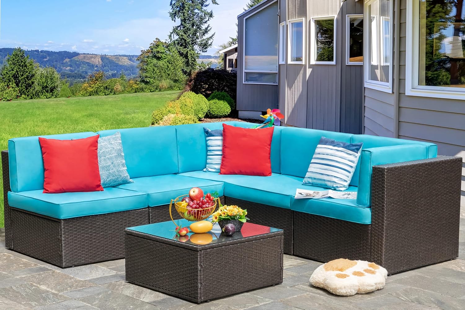 VONGRASIG 5 Piece All-Weather Patio Furniture Set with Ottoman