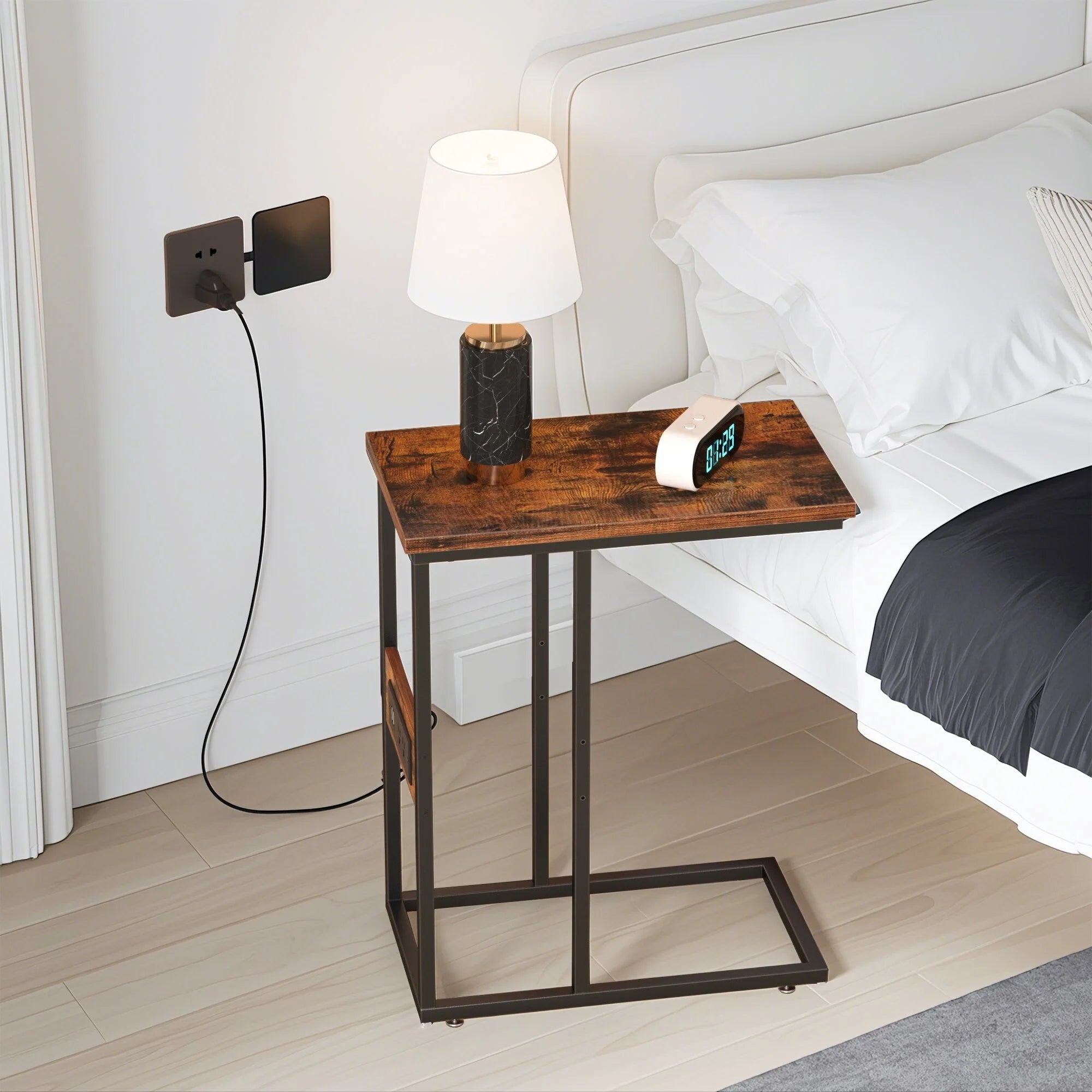 Javlergo Set of 2 C-Shaped Sofa Side Table, Small End Table for Living Room, Narrow Bedside/TV Tray Table