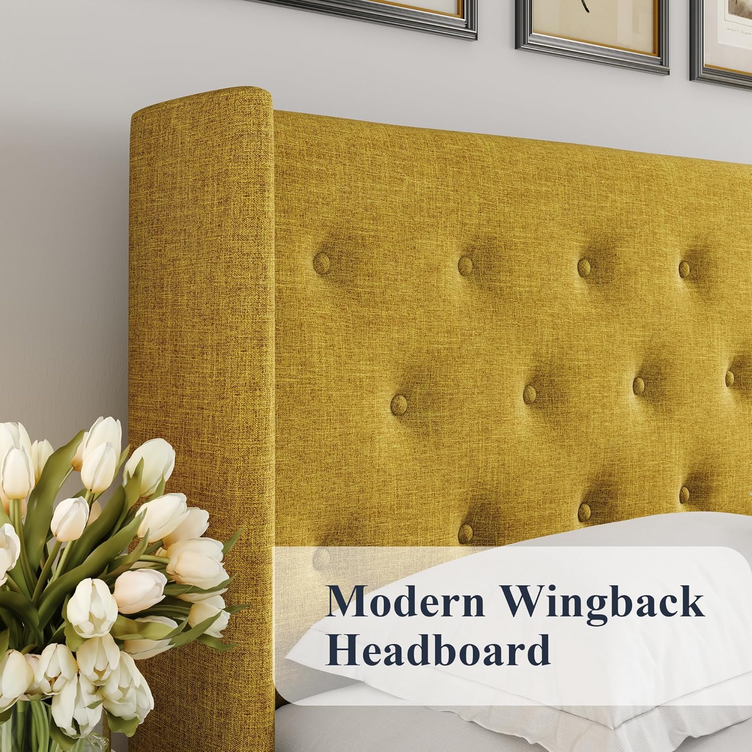 ALLEWIE Queen Size Lift Up Storage Bed with Wingback Headboard