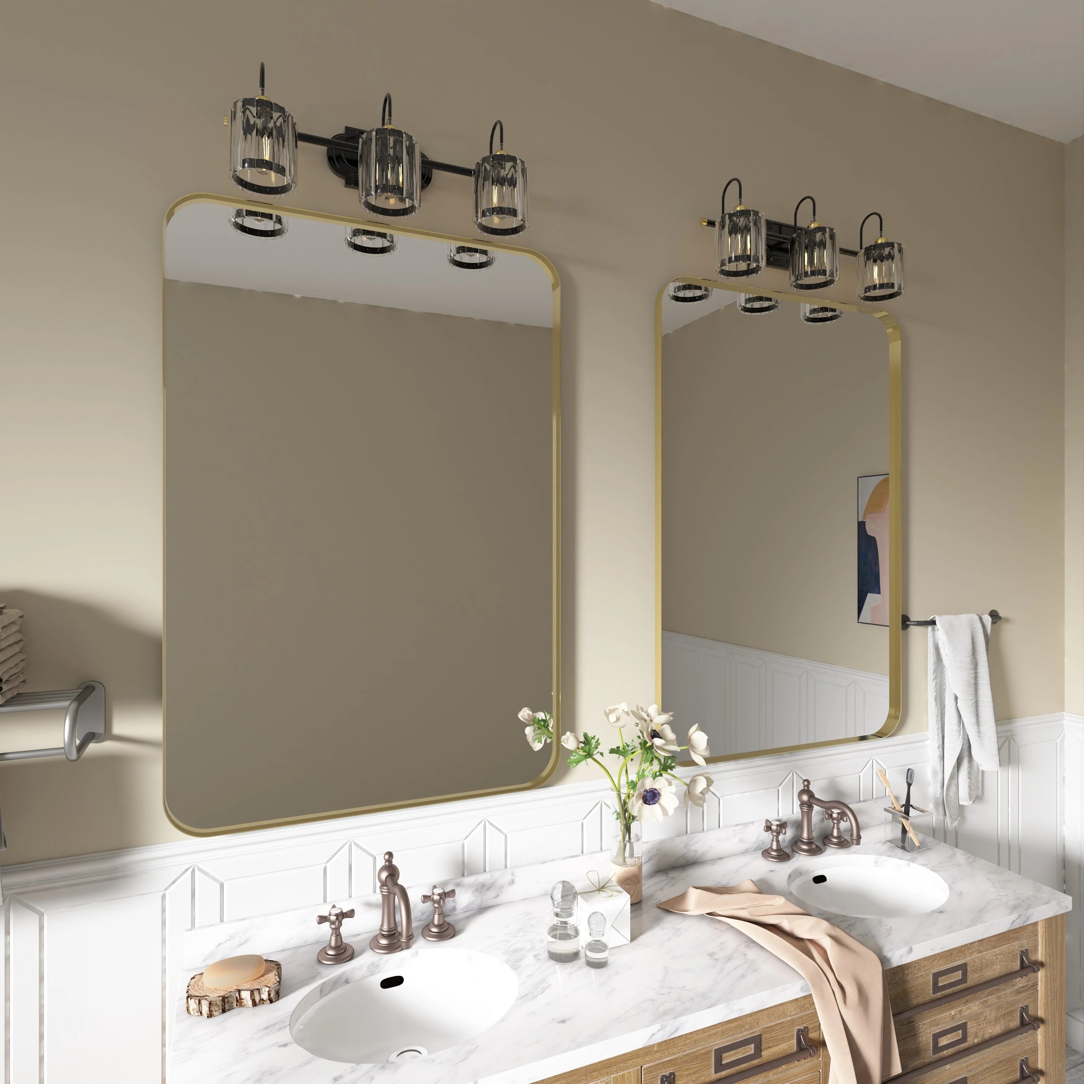 TOOLKISS Aluminum Alloy Round Corner Frame Vanity Mirror