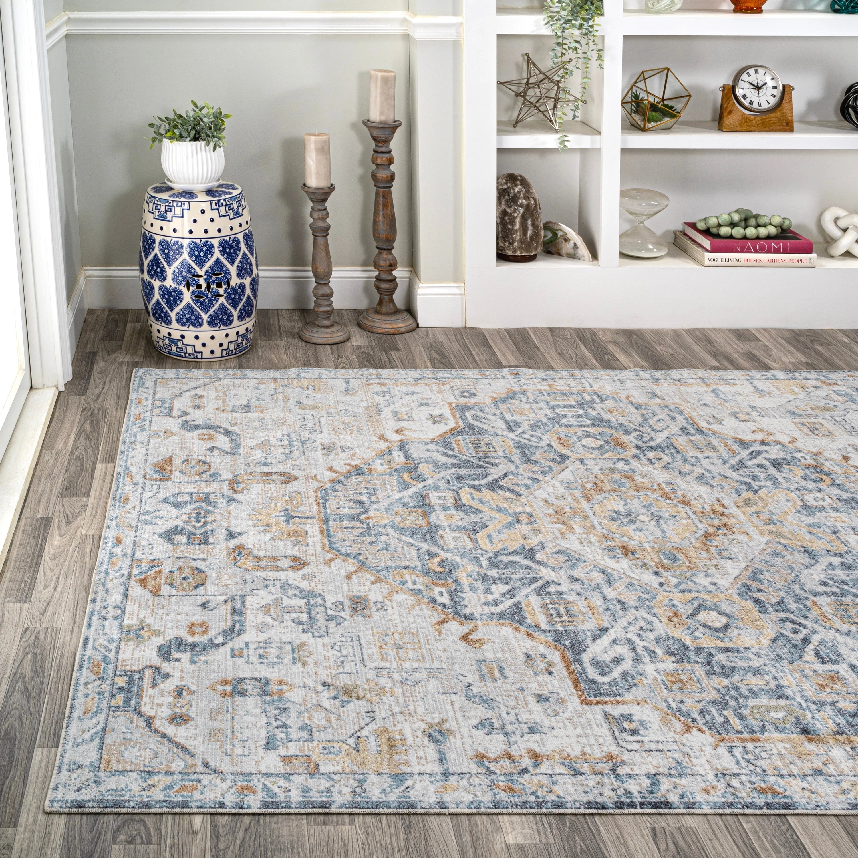 JONATHAN Y Brandy Bohemian Medallion Low-Pile Machine-Washable Cream/Terra Area Rug