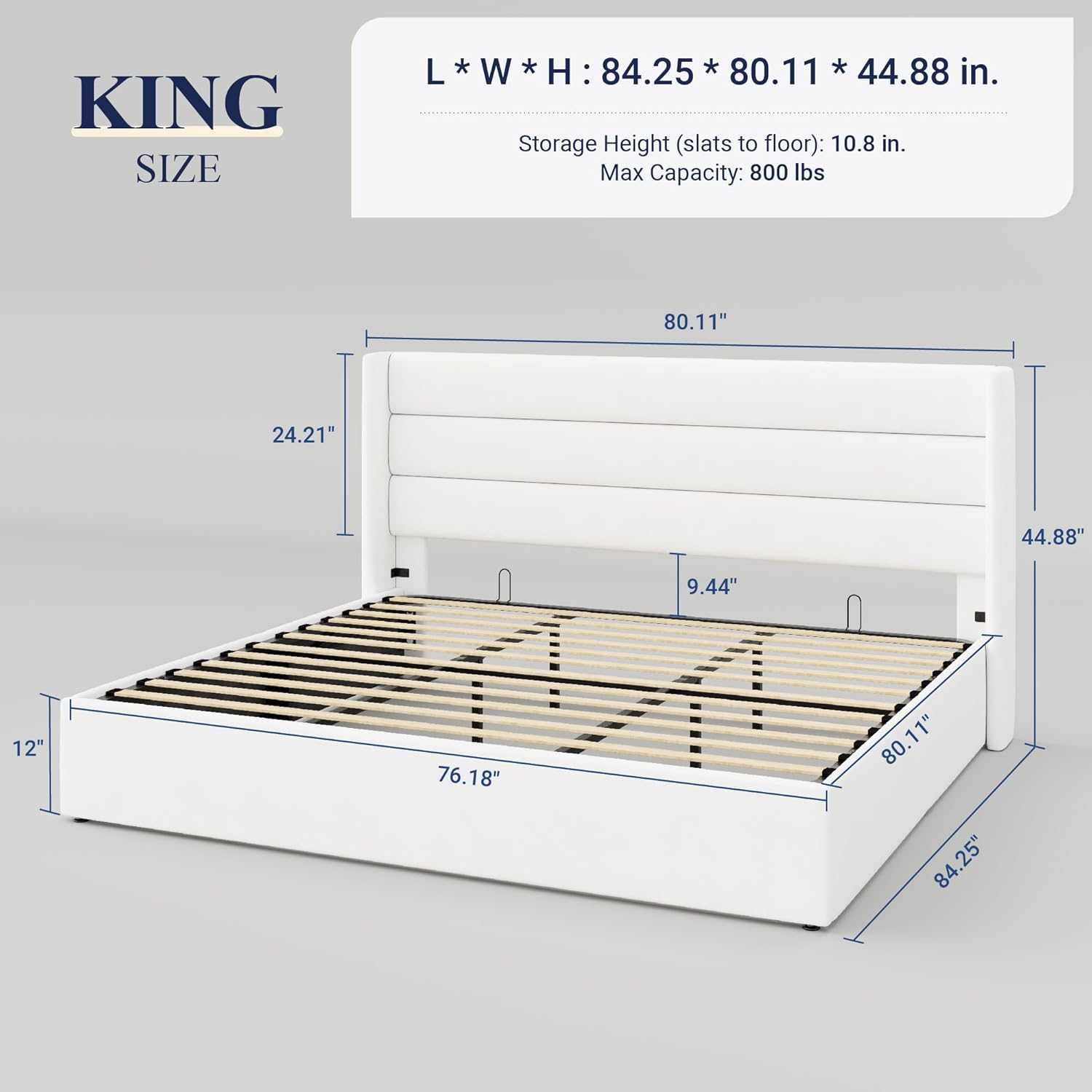 ALLEWIE Queen Size Lift Up Storage Bed with Wingback Headboard
