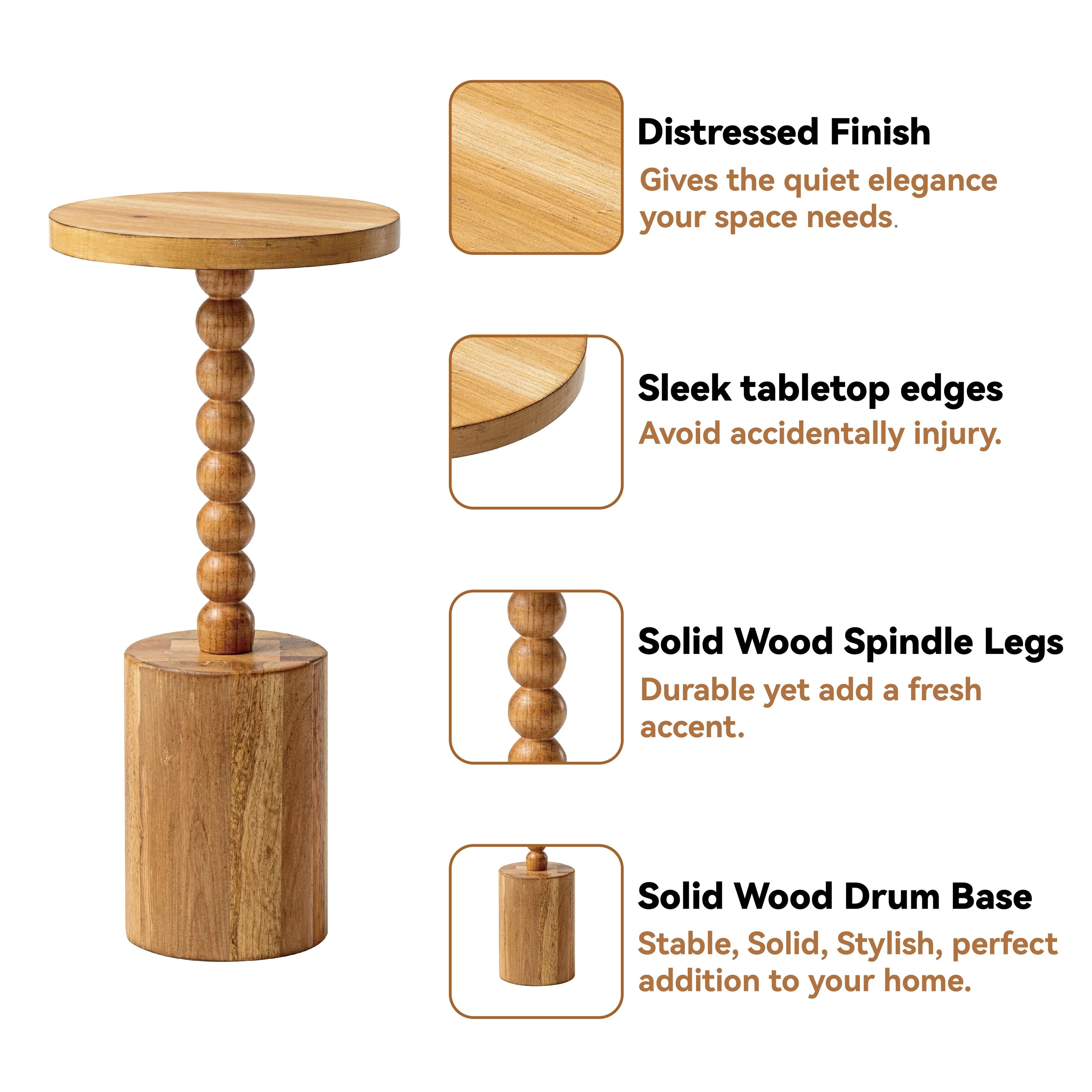 COZAYH Wood Pedestal End table, Modern Drink Table with Base, Round Martini Table for Small Space Living Room, Bedroom