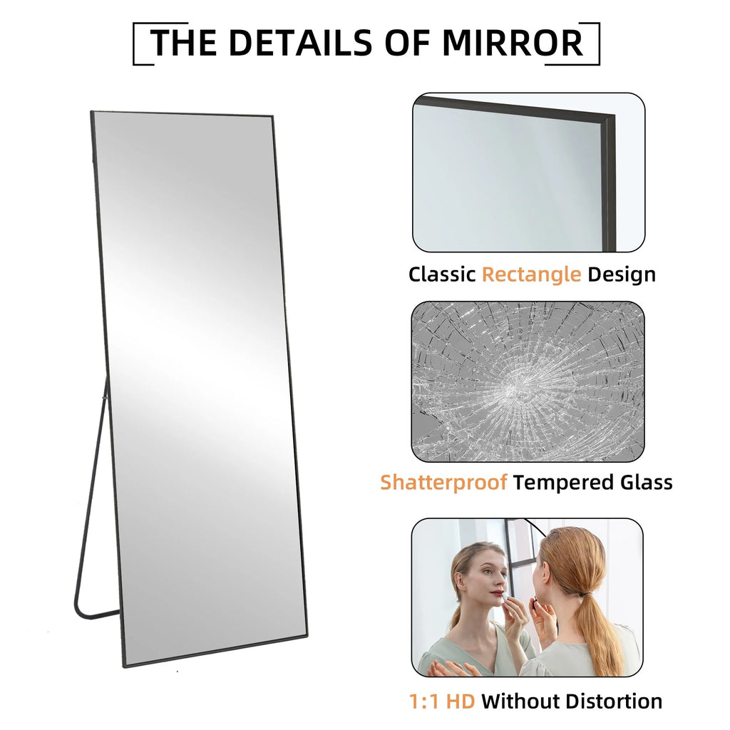 64x21 Full Length Floor Mirror with Stand Aluminum Alloy Frame,Wall-Mounted Mirror