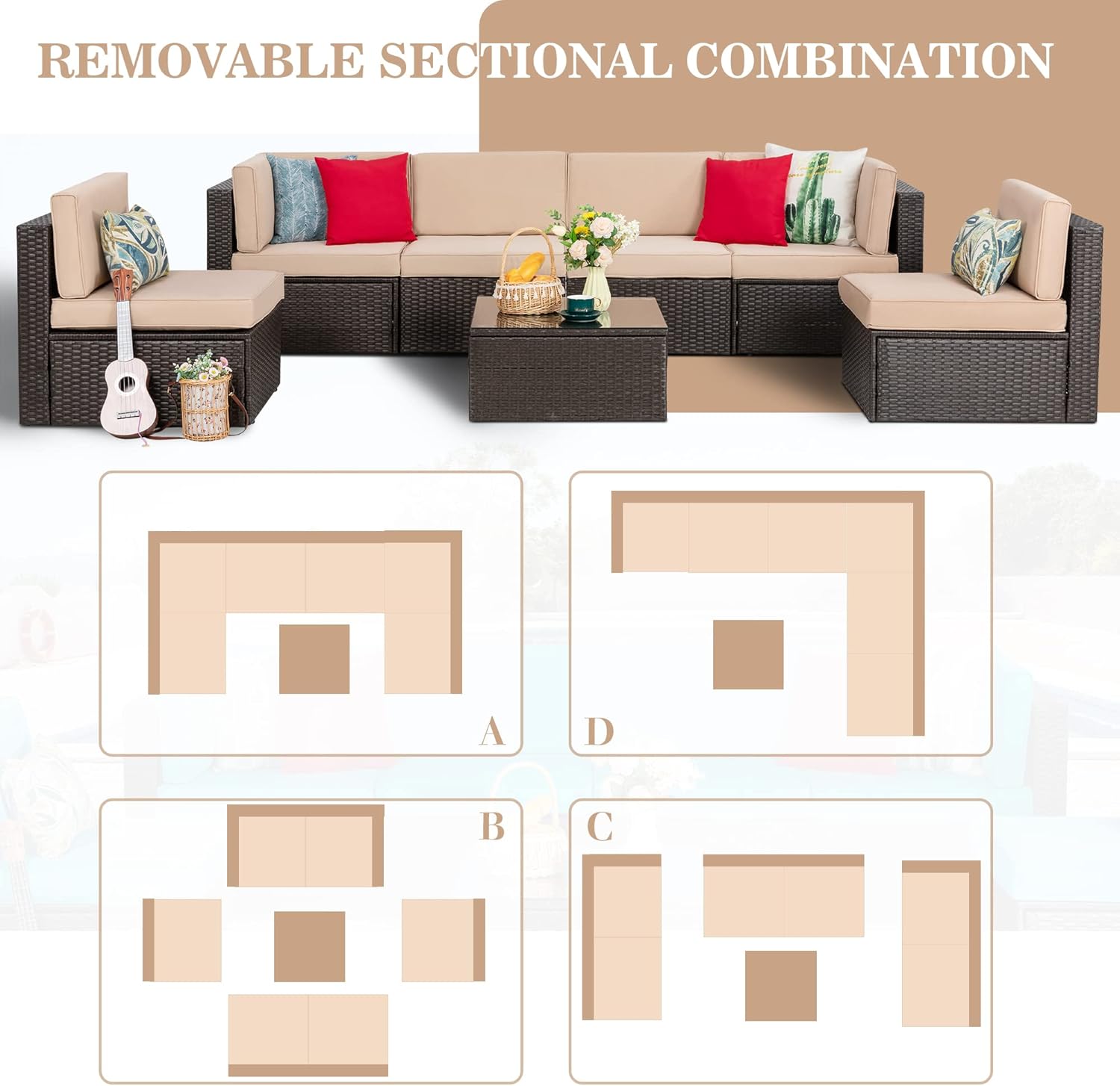 VONGRASIG 5 Piece All-Weather Patio Furniture Set with Ottoman