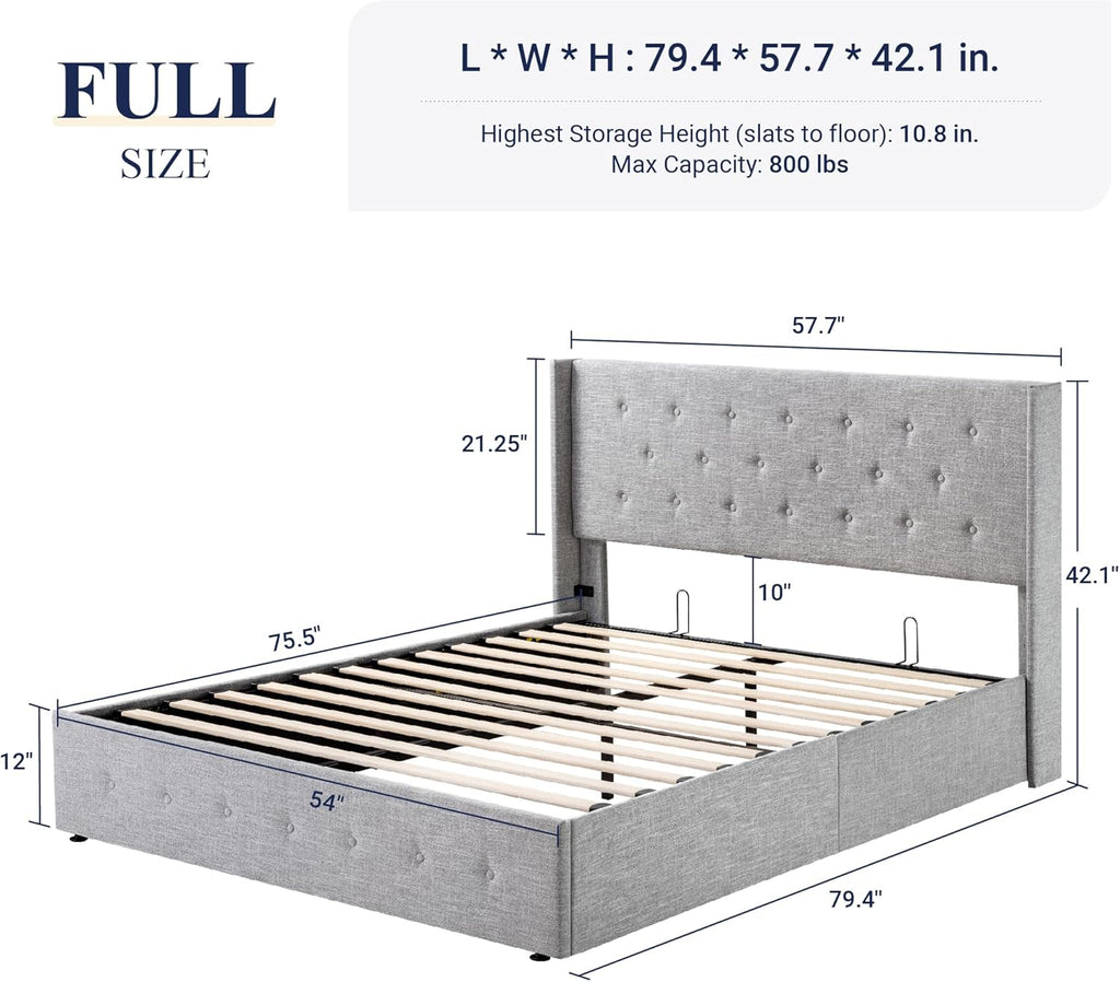 ALLEWIE Queen Size Lift Up Storage Bed with Wingback Headboard