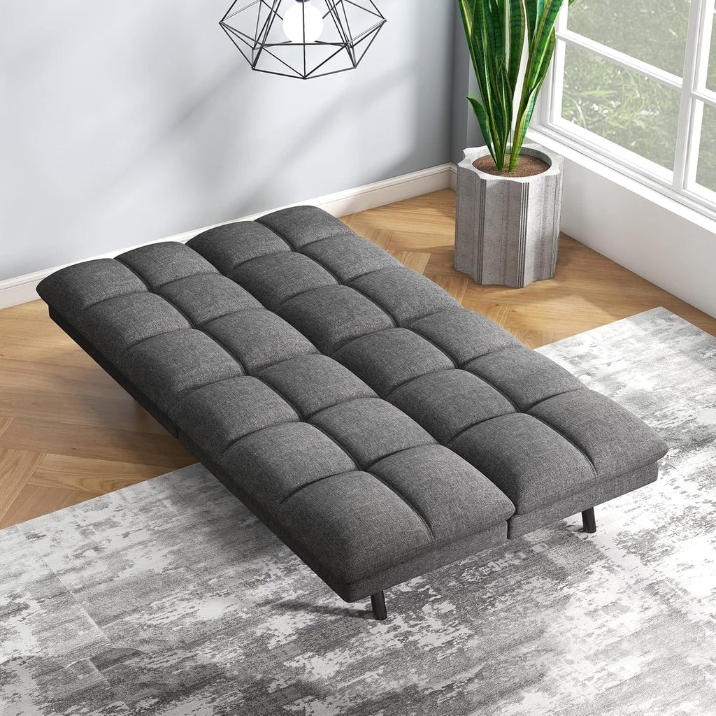 Futon Sofa Bed, Memory Foam Foldable Couch Convertible Loveseat Sleeper Daybed with Adjustable Armrests for Small Space
