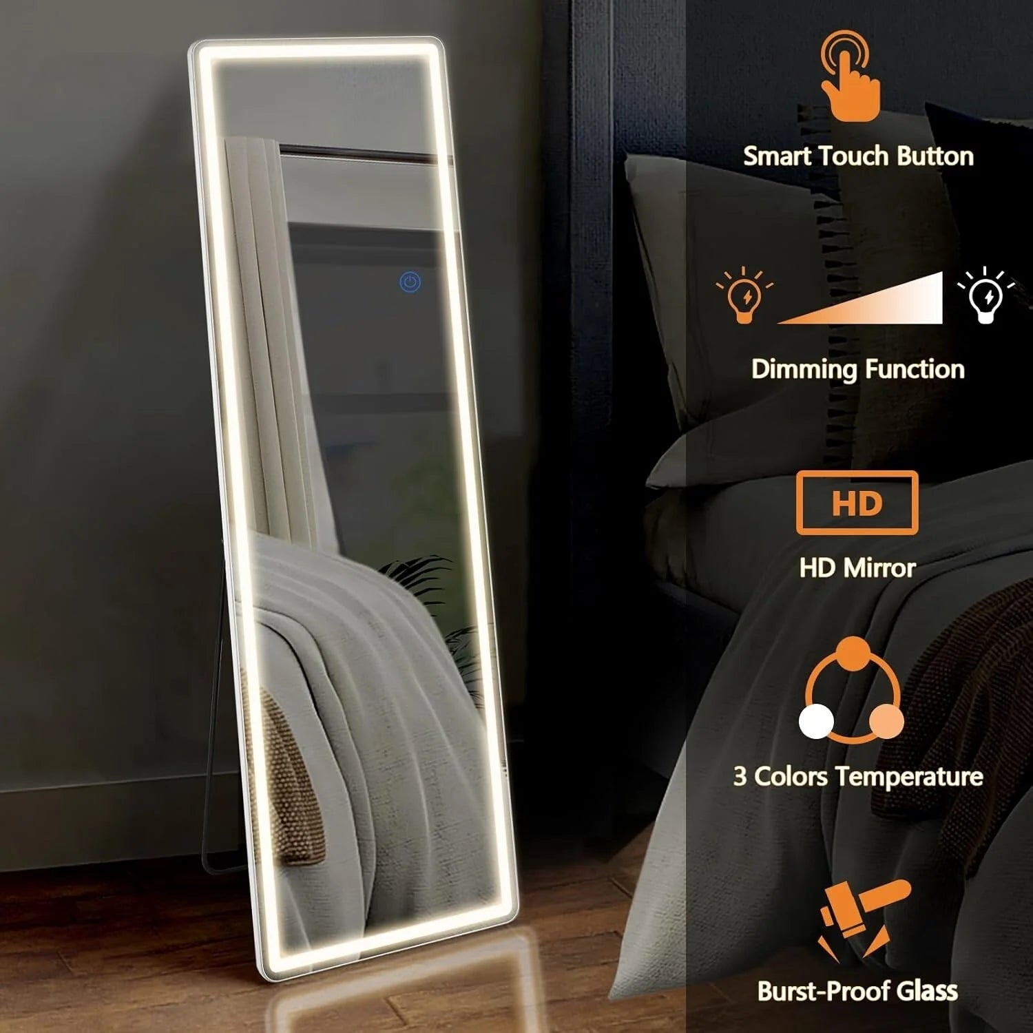 Floor Mirror with LED Light, 64 x 21 Full Length Mirror with Stand, Hanging Mirror Wall Mounted Mirror Full Body Mirror