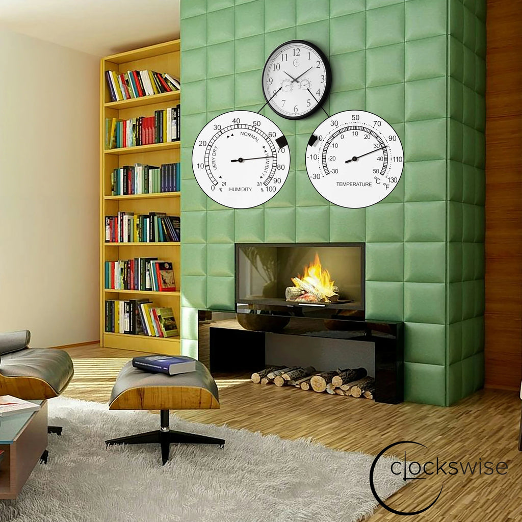 Large Outdoor Wall Clock Thermometer Combo, Waterproof Silent Garden Weather Station Home Indoor Patio Pool Black