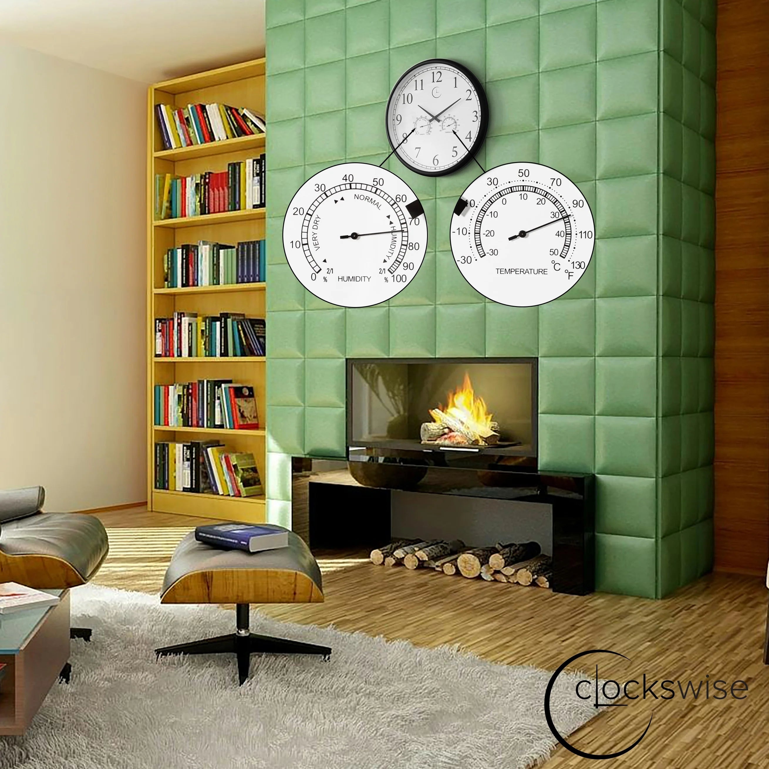Large Outdoor Wall Clock Thermometer Combo, Waterproof Silent Garden Weather Station Home Indoor Patio Pool Black