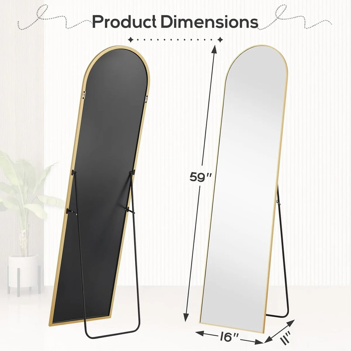 Full Length Mirror with Stand, Floor Mirror with Aluminum Alloy Frame for Bedroom, Standing Full Body Mirror for Wall, Cloakroom