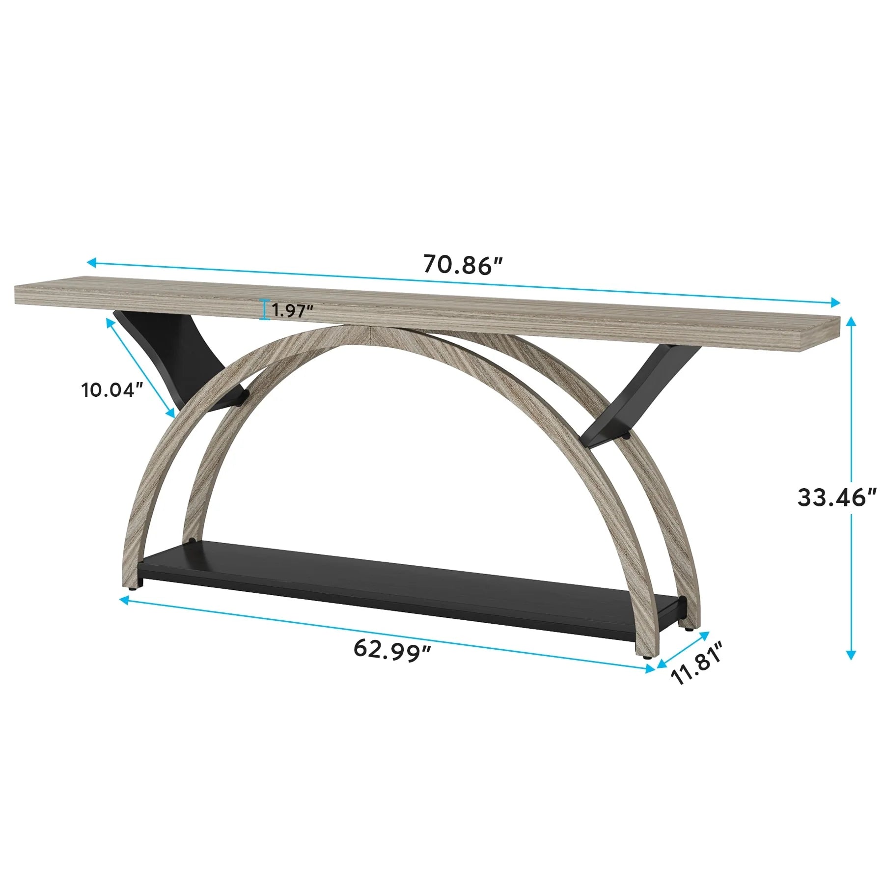 2-Tier Narrow Long Console Sofa Table with Semi-Circular Frame for Entryway,Gray Hallway Accent Tables