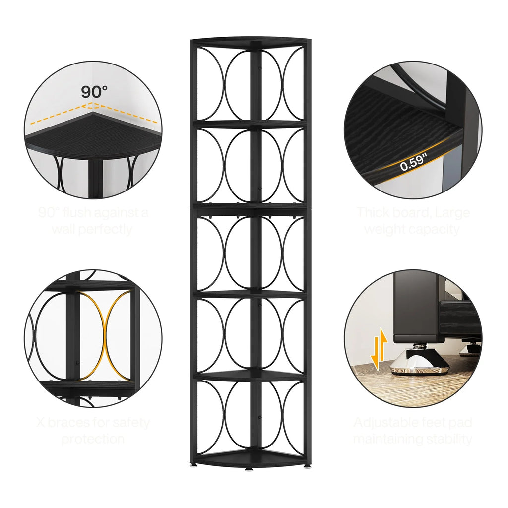 67 Tall Corner Shelf, Corner Bookshelf Bookcase Standing Shelving Unit