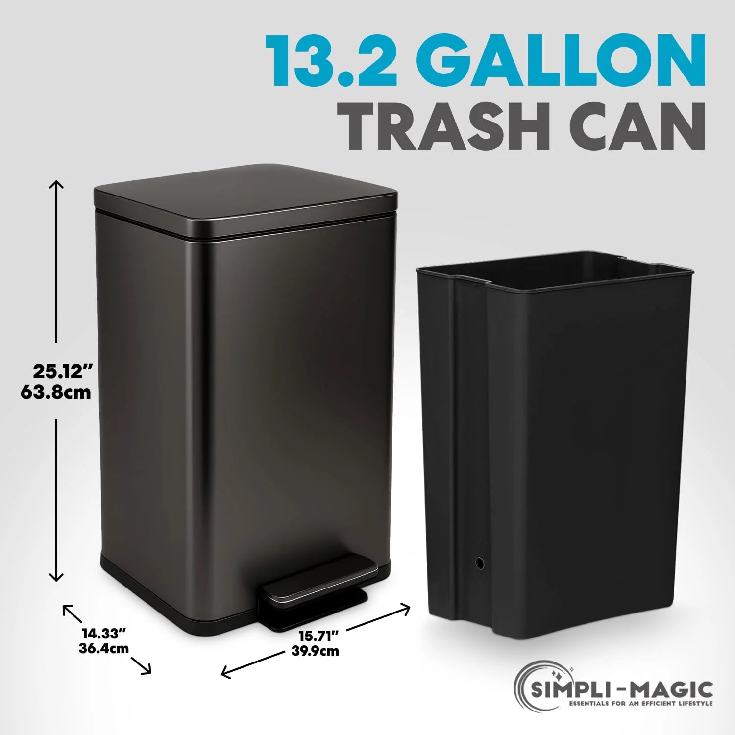 SIMPLI-MAGIC 13.2 Gallon Step Trash Can - Odor Control, Hands-Free