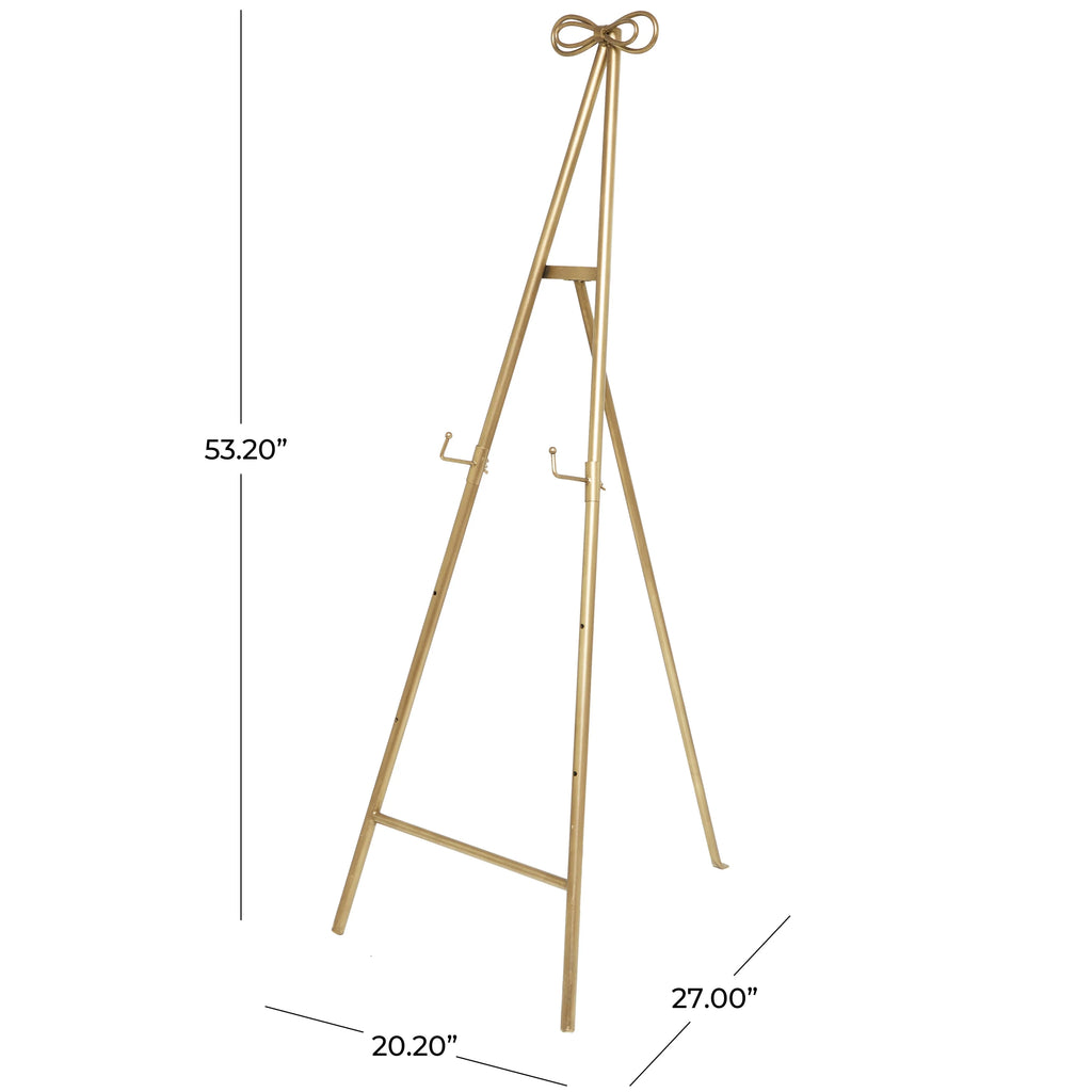 Metal Tall Adjustable Display Stand Floor 3 Tier Easel with Bow Top - Gold - Roche River Decor