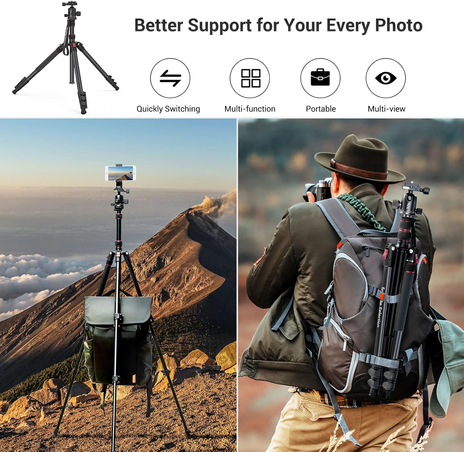 SmallRig Camera Tripod, 71" Foldable Aluminum Tripod/Monopod