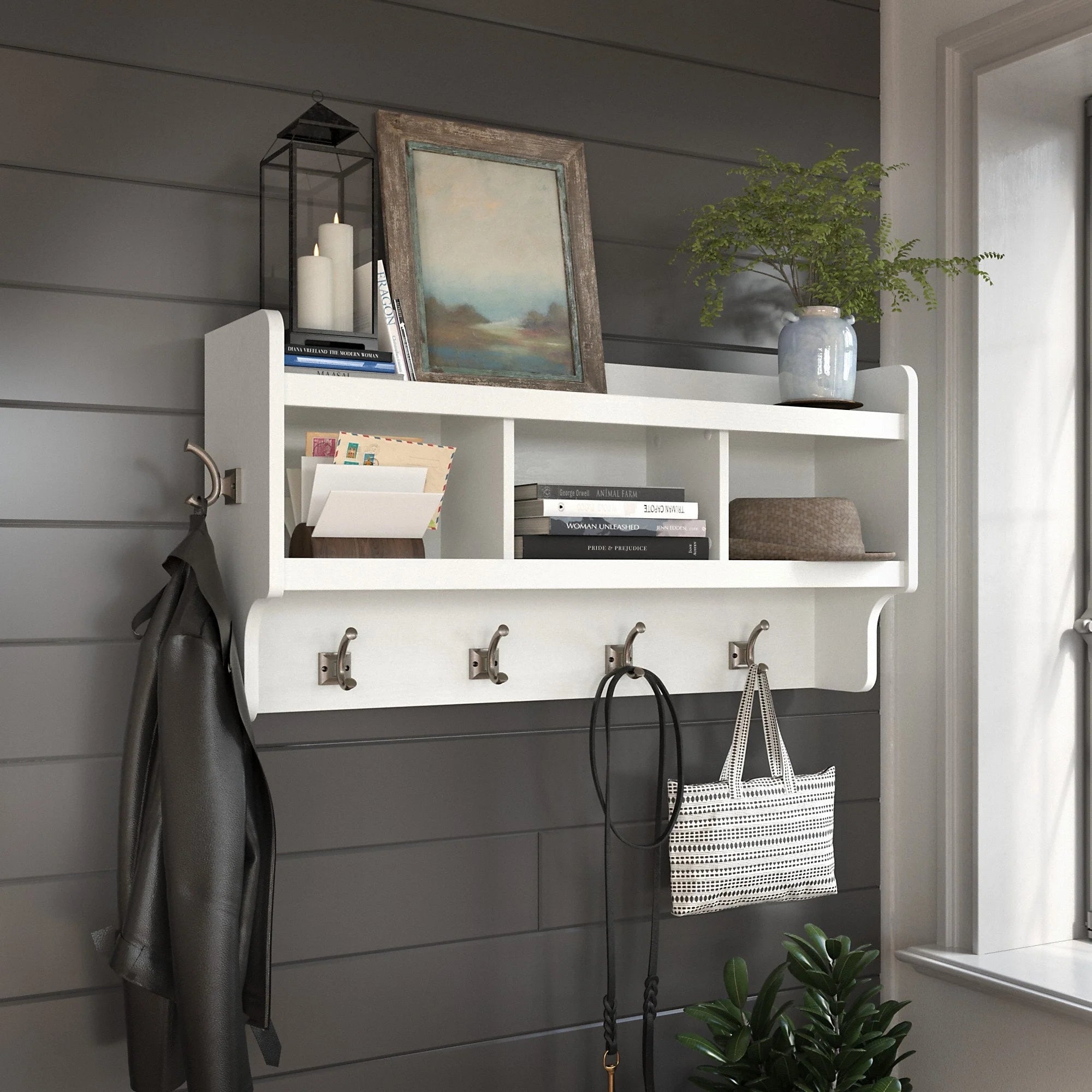 Woodland 40W Wall Mounted Coat Rack with Shelf by Bush Furniture