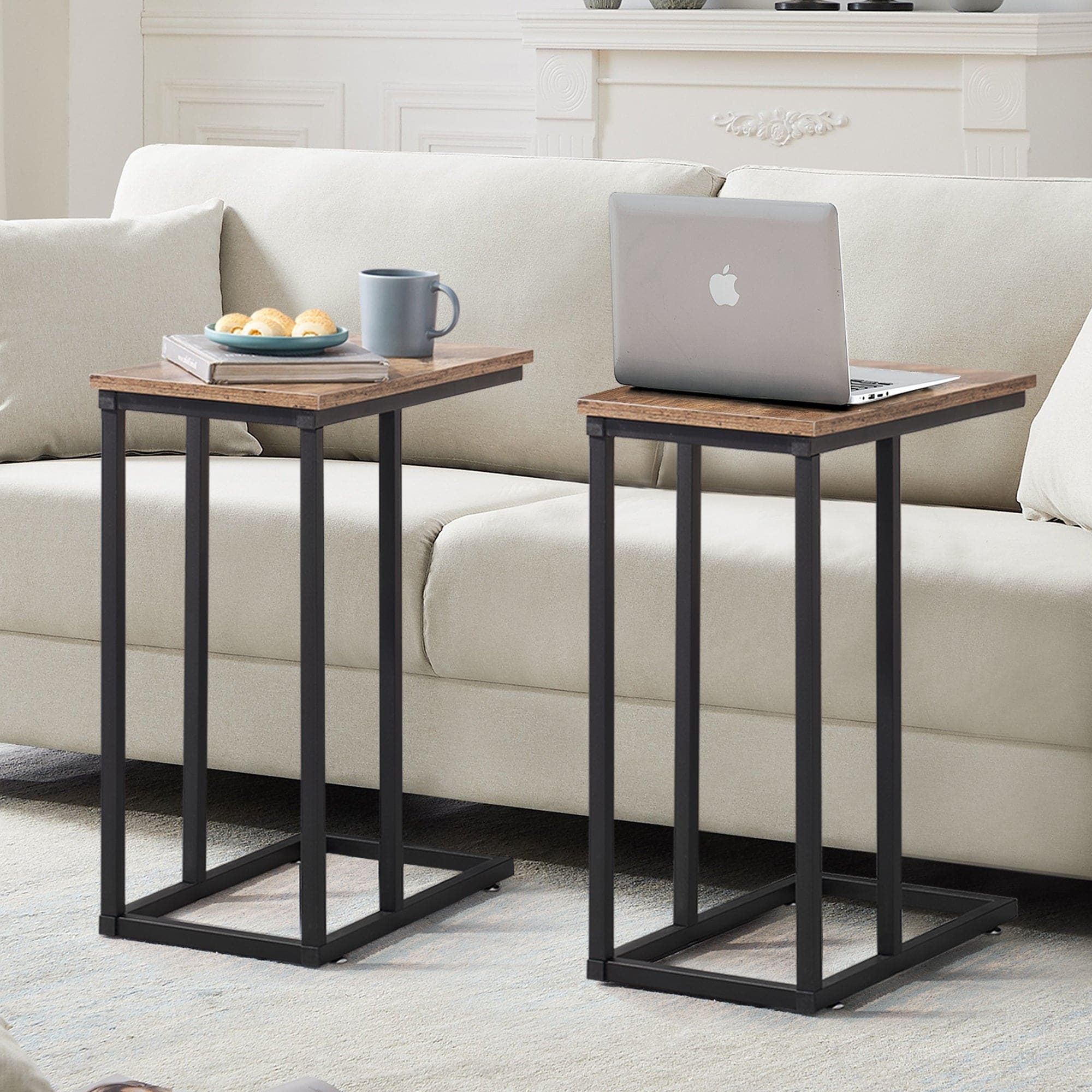 Javlergo Set of 2 C-Shaped Sofa Side Table, Small End Table for Living Room, Narrow Bedside/TV Tray Table