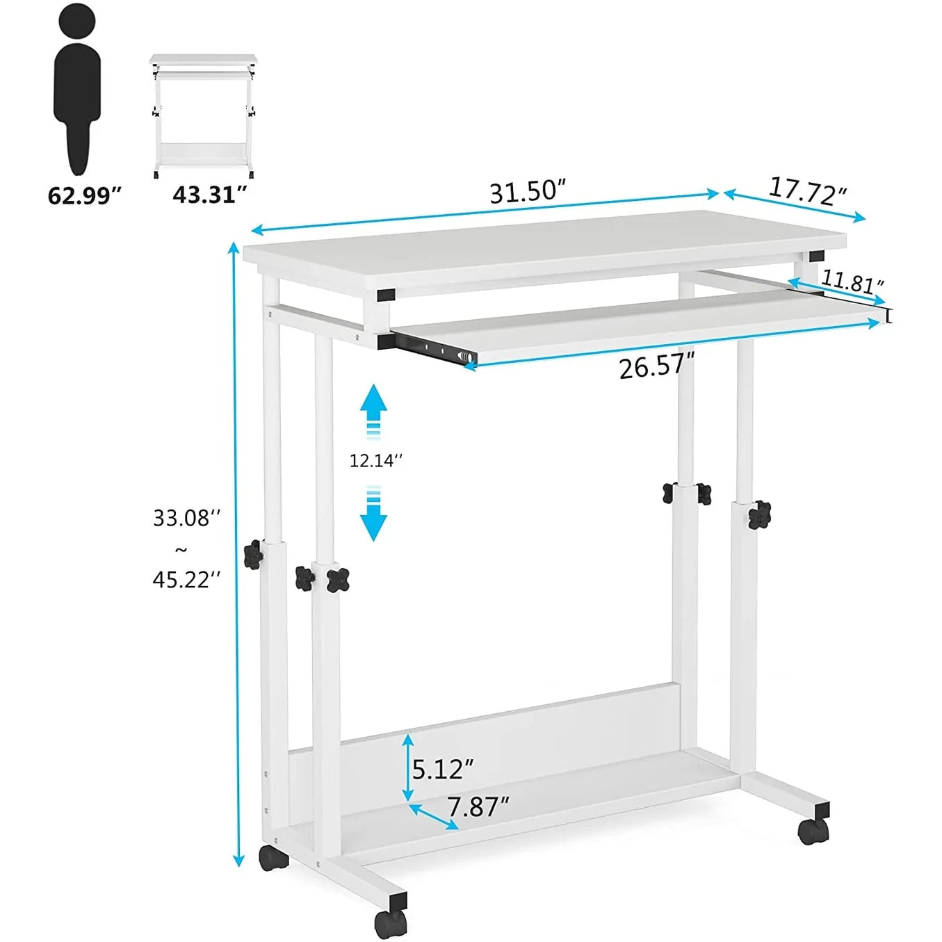 Portable Laptop Desk for Sofa and Bed, Height Adjustable Small Standing Table