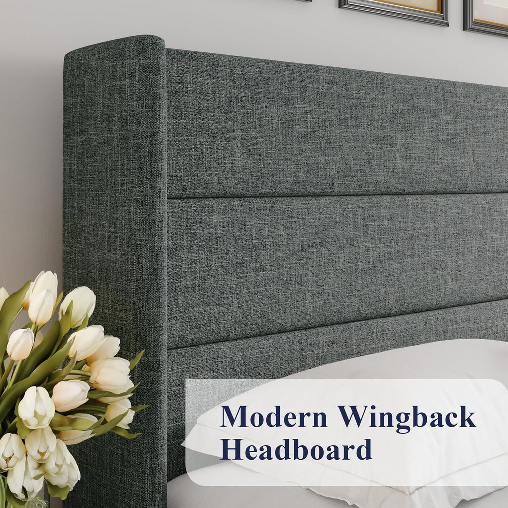 ALLEWIE Queen Size Lift Up Storage Bed with Wingback Headboard