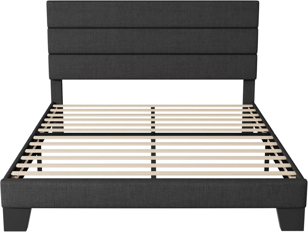 ALLEWIE Queen Size Upholstered Platform Bed Frame - Dark Grey