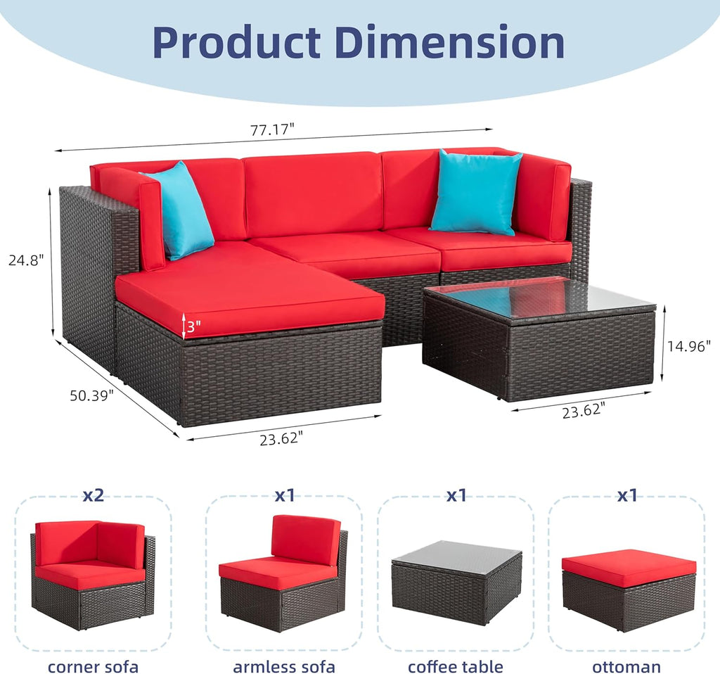 VONGRASIG 5 Piece All-Weather Patio Furniture Set with Ottoman