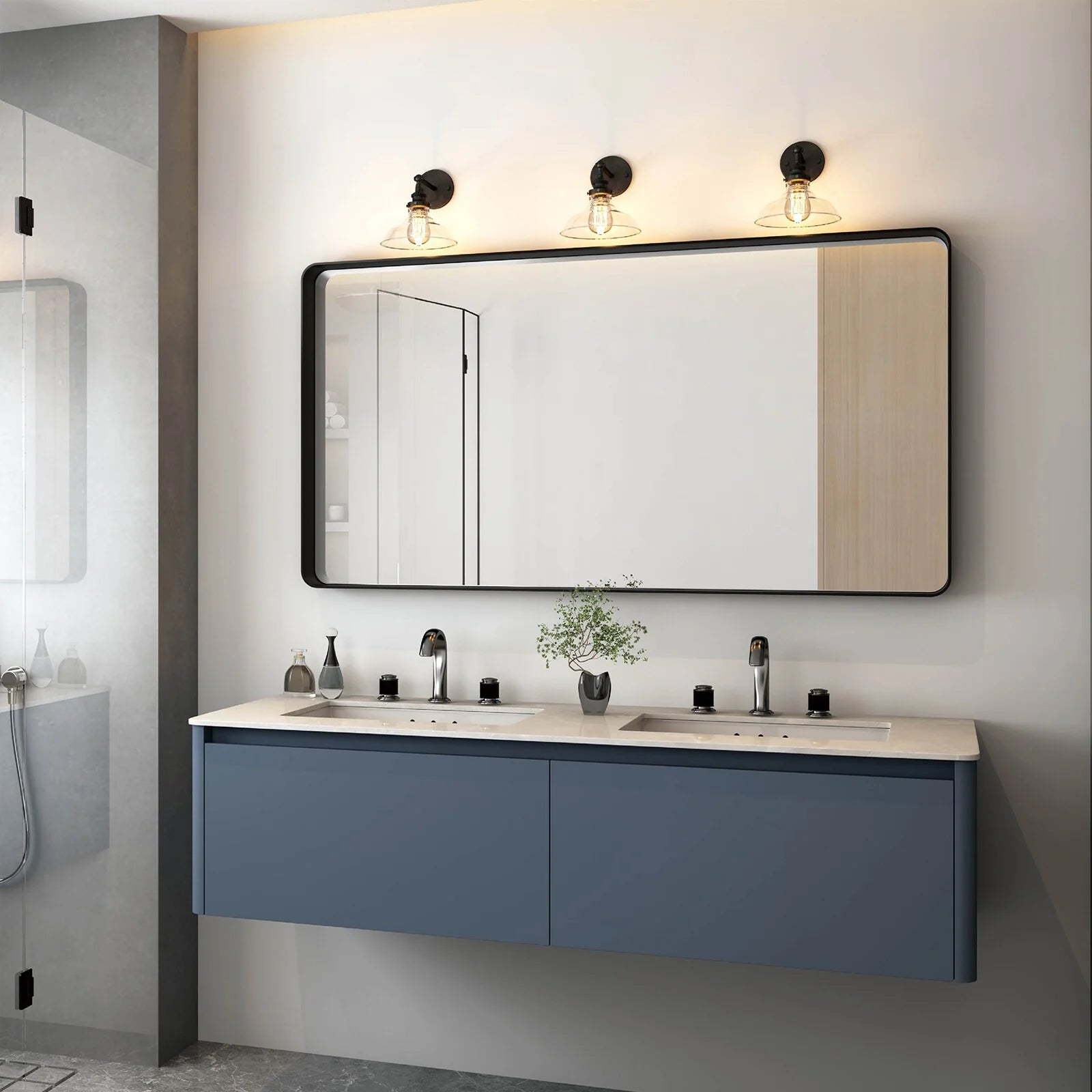 TOOLKISS Aluminum Alloy Round Corner Frame Vanity Mirror