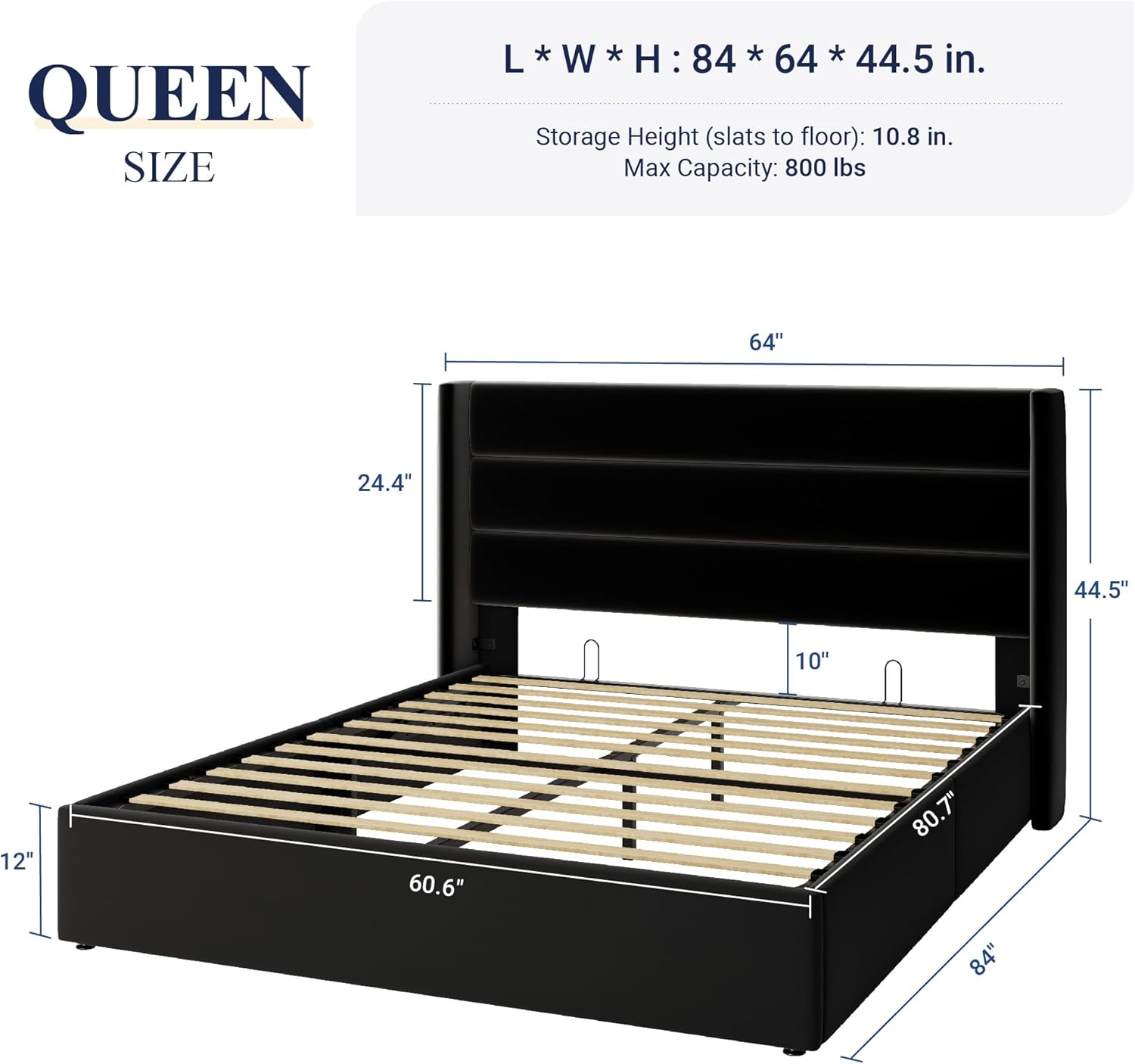 ALLEWIE Queen Size Lift Up Storage Bed with Wingback Headboard