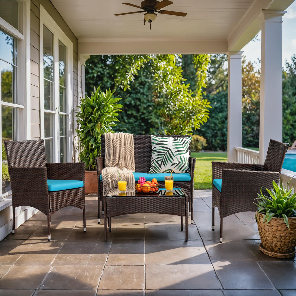 Homall 4 Pieces Outdoor Patio Furniture Sets Rattan Chair Wicker Set