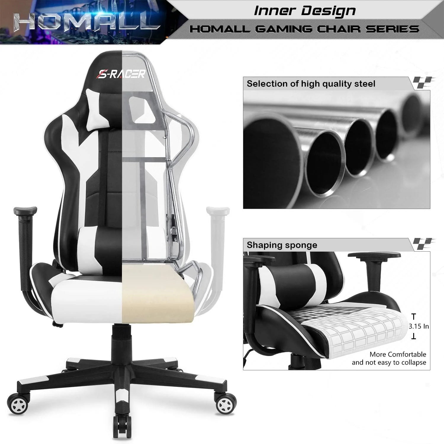 HOMALL Gaming Chair - Ergonomic Leather High Back Office Chair
