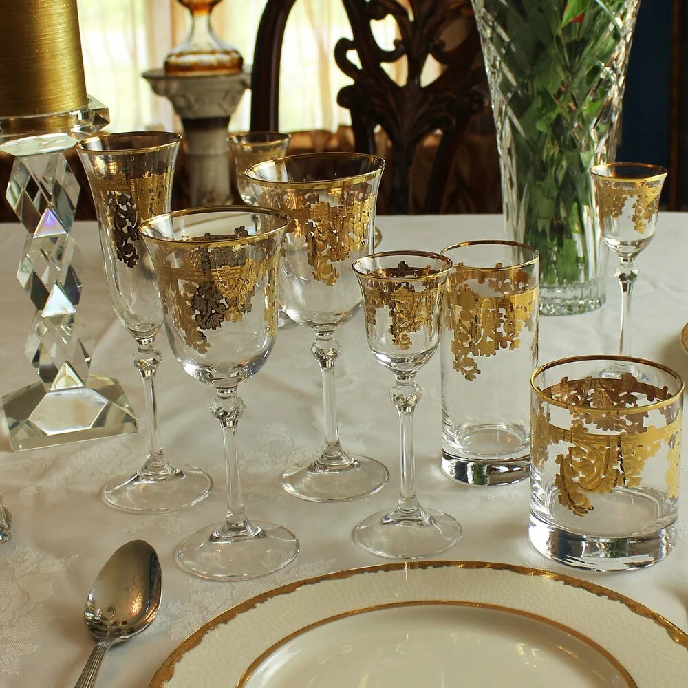Set of 4 Embellished 24K Gold Crystal High Ball Tumbler-Made In Italy